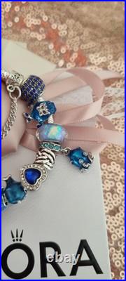 Genuine Pandora Silver Bracelet with crystal Clasp 19 cms +Charms ALE S925 +Box