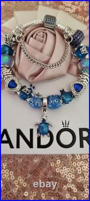 Genuine Pandora Silver Bracelet with crystal Clasp 19 cms +Charms ALE S925 +Box