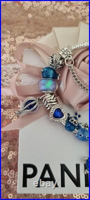 Genuine Pandora Silver Bracelet with crystal Clasp 19 cms +Charms ALE S925 +Box