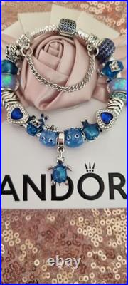 Genuine Pandora Silver Bracelet with crystal Clasp 19 cms +Charms ALE S925 +Box