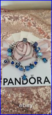 Genuine Pandora Silver Bracelet with crystal Clasp 19 cms +Charms ALE S925 +Box