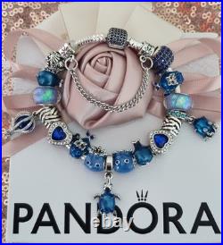 Genuine Pandora Silver Bracelet with crystal Clasp 19 cms +Charms ALE S925 +Box