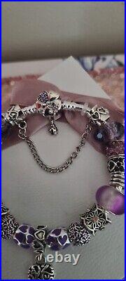 Genuine Pandora Silver Charm Bracelet +purple Charms 19 cm ALE S925 +Pandora Box