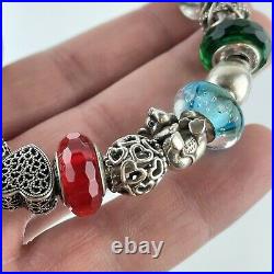 Genuine Pandora Sterling Silver Charm Bracelet With 19 Charms Disney Glass Etc