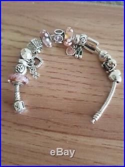 Genuine Pandora Sterling Silver Charm Bracelet With Charms