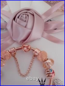 Genuine Rose Gold Pandora Bracelet Bangle Butterfly+ Rose Gold Charms 20 cm +Box