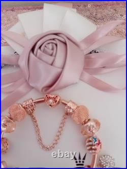 Genuine Rose Gold Pandora Bracelet Bangle Butterfly+ Rose Gold Charms 20 cm +Box