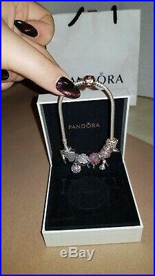 Genuine Rose Gold Pandora Bracelet With 11 Charms