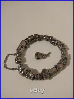 Genuine Silver Pandora Bracelet With 21 Charms & Safety Chain Used, Great Cond