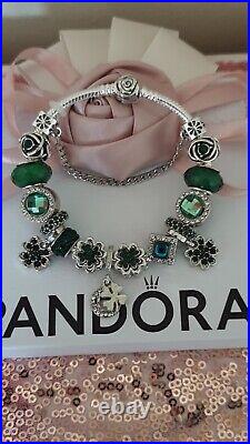 Genuine Silver Pandora Charm Bracelet With Rose Clasp +Charms 19cm & Pandora Box