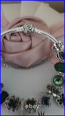 Genuine Silver Pandora Charm Bracelet With Rose Clasp +Charms 19cm & Pandora Box