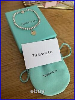 Genuine Tiffany & Co 18ct Rose Gold Heart Charm Beaded Sterling Silver bracelet