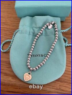 Genuine Tiffany & Co 18ct Rose Gold Heart Charm Beaded Sterling Silver bracelet