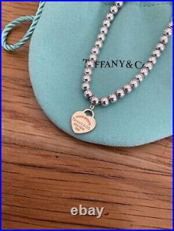 Genuine Tiffany & Co 18ct Rose Gold Heart Charm Beaded Sterling Silver bracelet