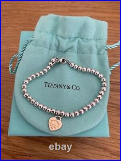 Genuine Tiffany & Co 18ct Rose Gold Heart Charm Beaded Sterling Silver bracelet