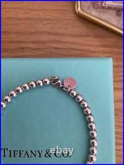 Genuine Tiffany & Co 18ct Rose Gold Heart Charm Beaded Sterling Silver bracelet