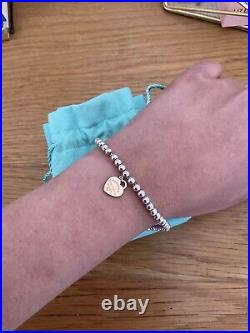 Genuine Tiffany & Co 18ct Rose Gold Heart Charm Beaded Sterling Silver bracelet