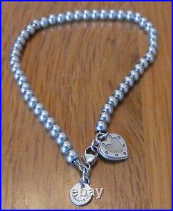 Genuine Tiffany & Co 925 Sterling Silver Heart Charm Bracelet With Packaging