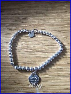 Genuine Tiffany & Co Heart Charm Beaded Sterling Silver bracelet With Pouch
