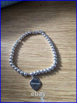 Genuine Tiffany & Co Heart Charm Beaded Sterling Silver bracelet With Pouch