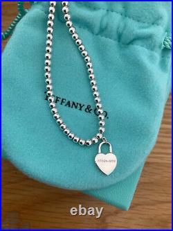 Genuine Tiffany & Co Heart Charm Padlock Beaded Sterling Silver bracelet