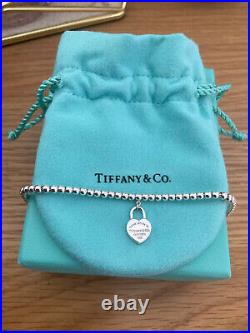 Genuine Tiffany & Co Heart Charm Padlock Beaded Sterling Silver bracelet