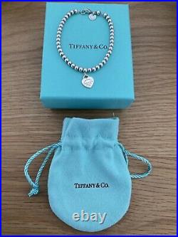 Genuine Tiffany & Co Heart Enamel Pink Charm Beaded Sterling Silver bracelet