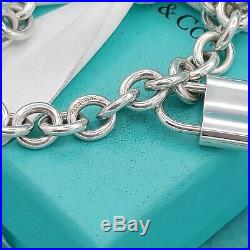 Genuine Tiffany & Co Silver 1837 Padlock Charm Bracelet 7.75 VG Condition