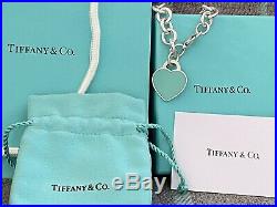 Genuine Tiffany & Co Silver 925 Blue Enamel Heart Charm Bracelet T&Co