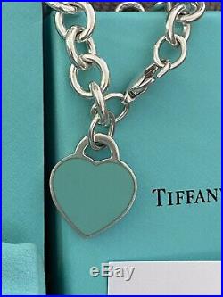 Genuine Tiffany & Co Silver 925 Blue Enamel Heart Charm Bracelet T&Co