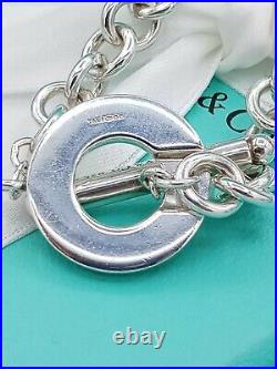 Genuine Tiffany &Co Silver Blue Enamel Bow Gift Box Charm Toggle Bracelet 7.5