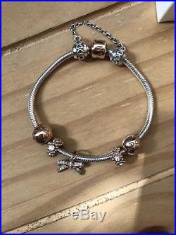 Genuine pandora Rosegold and Silver 18cm bracelet with Charms