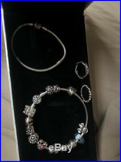 Genuine silver pandora bracelet with charms, bracelet rings. All stamped s925 ALE