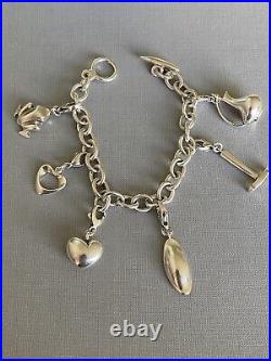 Georg Jensen Ladies Vintage Sterling Silver 925 Charm Bracelet With 6 Charms