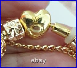 Gold Pandora Bracelet Heart Clasp. & Gold Charms with Pandora gift Box. 19 cms Gold Pandora Bracelet Heart Clasp. & Gold Charms with Pandora gift Box. 19 cms