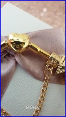 Gold Pandora Bracelet Pave Heart & Gold Charms with Pandora gift Box. 20 cms Gold Pandora Bracelet Pave Heart & Gold Charms with Pandora gift Box. 20 cms