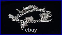Good Vintage 925 Sterling Silver Charm Bracelet & Charms WJS Birmingham 1961