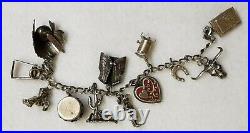 Great Antique Wild Western Sterling Silver Charm Bracelet 12 Charms Cowboy Style