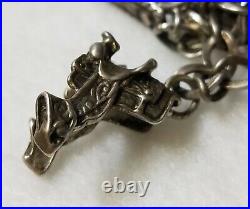 Great Antique Wild Western Sterling Silver Charm Bracelet 12 Charms Cowboy Style