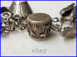 Great Antique Wild Western Sterling Silver Charm Bracelet 12 Charms Cowboy Style