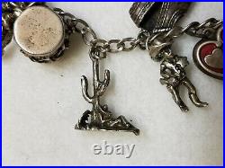 Great Antique Wild Western Sterling Silver Charm Bracelet 12 Charms Cowboy Style