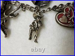 Great Antique Wild Western Sterling Silver Charm Bracelet 12 Charms Cowboy Style