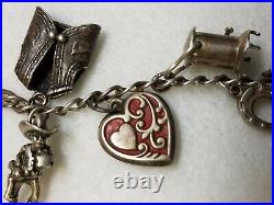 Great Antique Wild Western Sterling Silver Charm Bracelet 12 Charms Cowboy Style