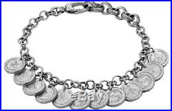 Gucci Bracelet Coin Charms Interlocking G Logo Bee Clover Motifs Sterling Silver