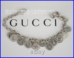Gucci Bracelet Coin Charms Interlocking G Logo Bee Clover Motifs Sterling Silver