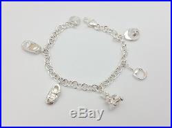 Gucci Sterling Silver 6 Baby Slipper Hat Bear Shoe Charms Chain Link Bracelet