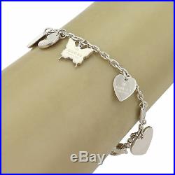 Gucci Sterling Silver 6 Dangle Charms Chain Bracelet Heart Butterfly Logo Charm
