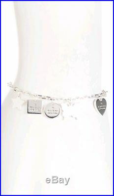 Gucci Sterling Silver 6 Dangle Logo Charms Chain Bracelet I LOVE IT