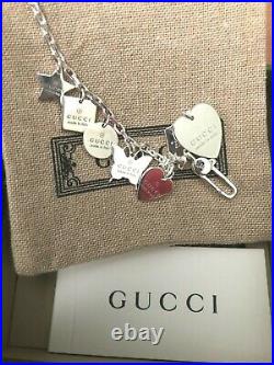 Gucci Trademark Heart Charm Bracelet Sterling Silver NEW