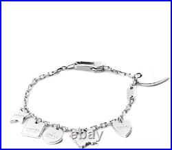 Gucci Trademark Heart Charm Bracelet Sterling Silver NEW